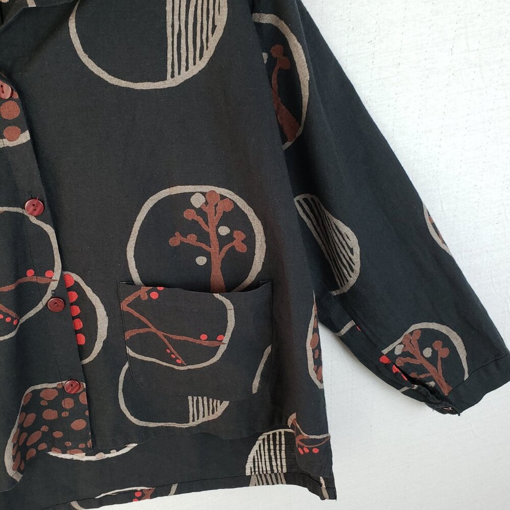 Mona Lisa Mao Mam Jacket Shirt Boxy Lagenlook Art-to-wear Abstract Print O/S - Picture 6 of 15